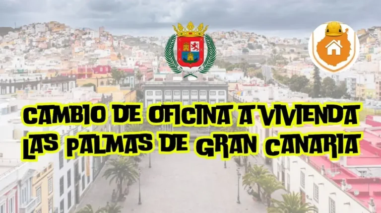 Plano técnico y sección de fachada para el cambio de uso de oficina a vivienda en Las Palmas bajo las directrices de Urbanismo.